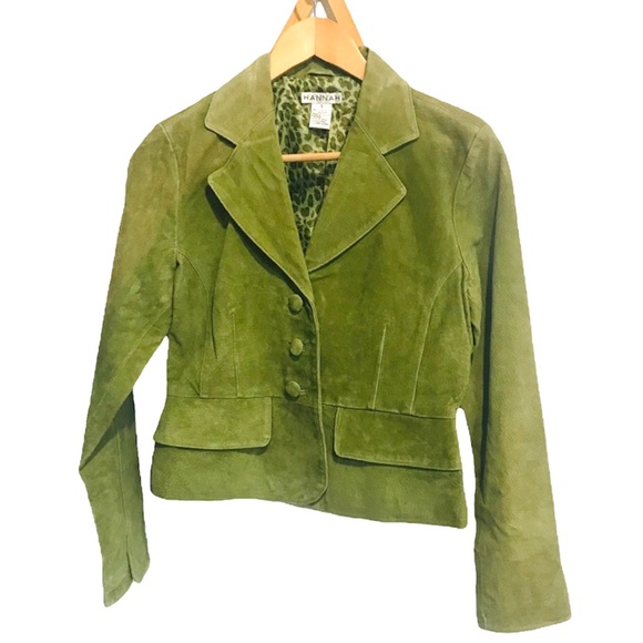 ⭐️🌟Hannah Green Leather Peplum Jacket Sz S - Picture 1 of 11